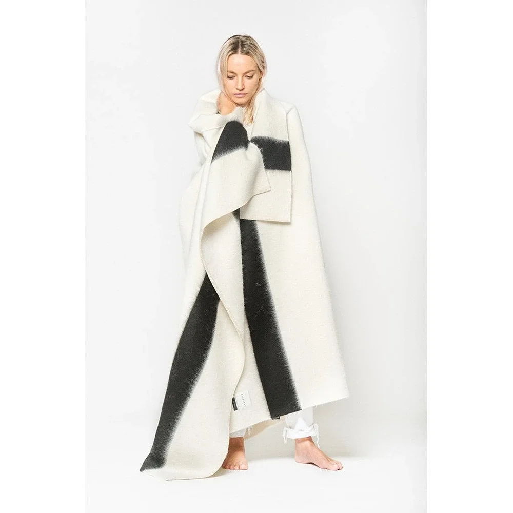 Blacksaw Siempre Recycled Alpaca Wool Blanket Black Stripe 59x79 Luxe Minimalist